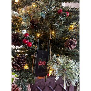 Miniature Vintage-Style Green Sled Christmas Ornament With Red Rose Design & Gol